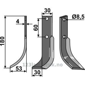 Rotorfreskniv - 180x30x4mm - Venstre - Honda