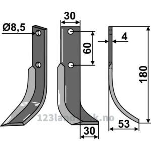 Rotorfreskniv - 180x30x4mm - Høyre - Honda