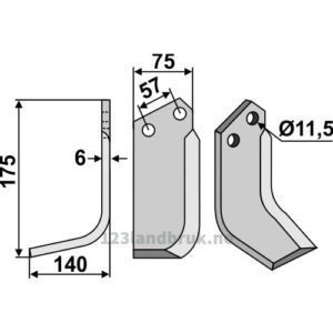 Rotorfreskniv - 175x75x6mm - Venstre - Howard
