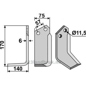 Rotorfreskniv - 170x75x6mm - Venstre - Howard