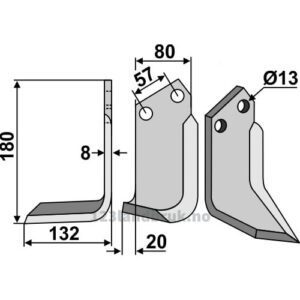 Rotorfreskniv - 180x80x8mm - Venstre - Howard
