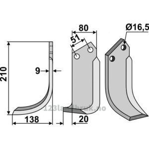 Rotorfreskniv - 210x80x9mm - Venstre - Howard