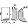 Rotorfreskniv - 180x80x9mm - Venstre - Howard