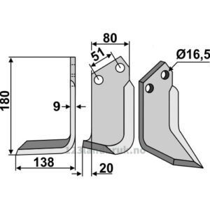 Rotorfreskniv - 180x80x9mm - Venstre - Howard