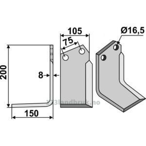 Rotorfreskniv - 200x105x8mm - Venstre - Howard, Huard