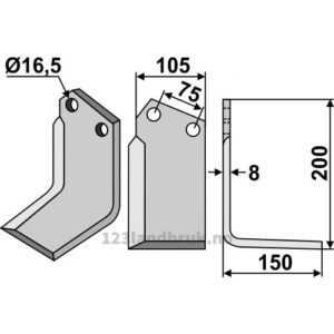 Rotorfreskniv - 200x105x8mm - Høyre - Howard, Huard