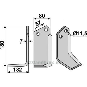 Rotorfreskniv - 180x80x7mm - Venstre - Howard
