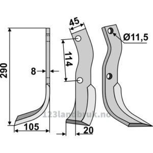 Rotorfreskniv - 290x45x8mm - Venstre - Howard