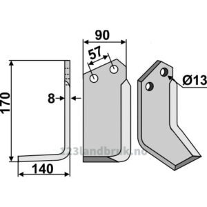 Rotorfreskniv - 170x90x8mm - Venstre - Howard