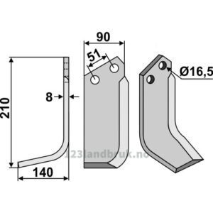 Rotorfreskniv - 210x90x8mm - Venstre - Howard