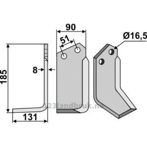 Rotorfreskniv - 185x90x8mm - Venstre - Howard