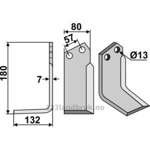 Rotorfreskniv - 185x80x7mm - Venstre - Howard