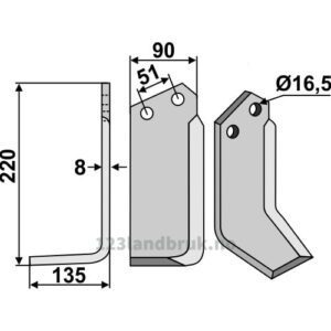 Rotorfreskniv - 220x90x8mm - Venstre - Howard