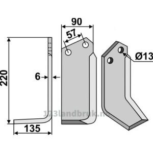 Rotorfreskniv - 220x90x6mm - Venstre - Howard