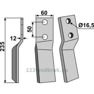 Rotorfreskniv - 235x60x12mm - Venstre - Howard