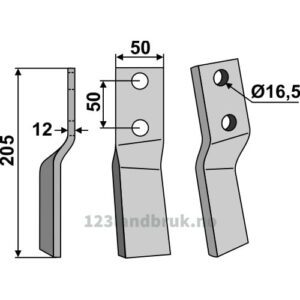 Rotorfreskniv - 205x50x12mm - Venstre - Howard