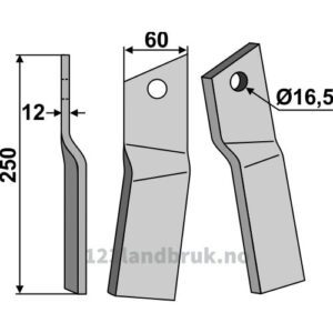 Rotorfreskniv - 250x60x12mm - Venstre - Howard