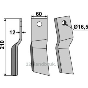 Rotorfreskniv - 210x60x12mm - Venstre - Howard