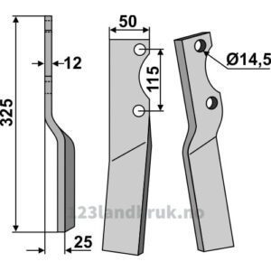 Rotorfreskniv - 325x50x12mm - Venstre - Howard