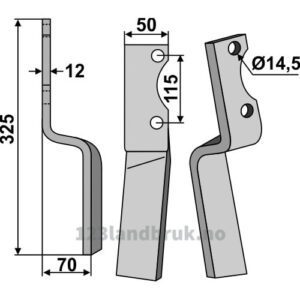 Rotorfreskniv - 325x50x12mm - Venstre - Howard