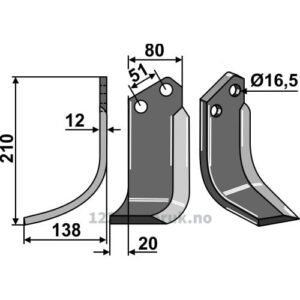Rotorfreskniv - 210x80x12mm - Venstre - Howard