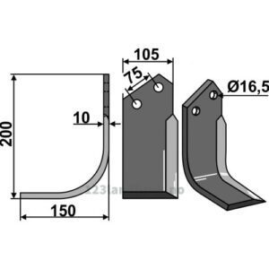 Rotorfreskniv - 200x105x10mm - Venstre - Howard