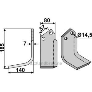 Rotorfreskniv - 185x80x7mm - Venstre - Huard