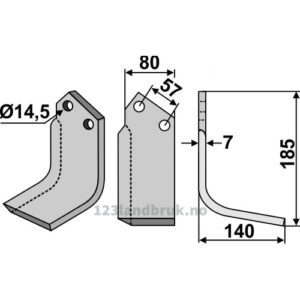 Rotorfreskniv - 185x80x7mm - Høyre - Huard