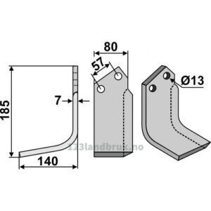 Rotorfreskniv - 185x80x7mm - Venstre - Huard