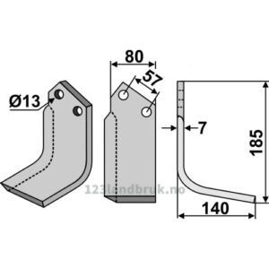 Rotorfreskniv - 185x80x7mm - Høyre - Huard
