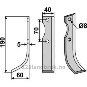 Rotorfreskniv - 190x40x5mm - Venstre - Gutbrod