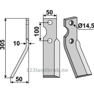 Rotorfreskniv - 305x50x10mm - Venstre - Simon