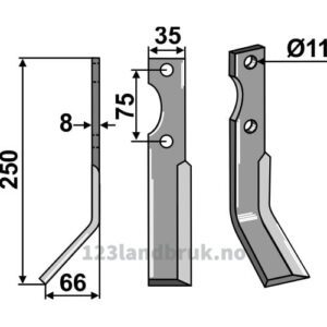 Rotorfreskniv - 250x35x8mm - Venstre - Simon