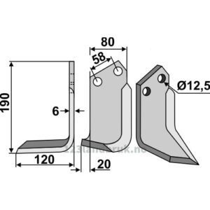 Rotorfreskniv - 190x80x6mm - Venstre - Sauerburger