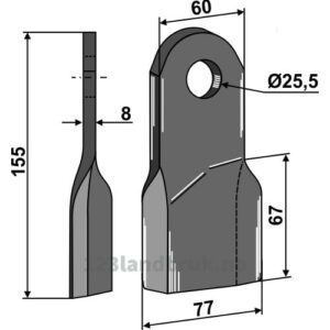 Slagstål  - 155x60x8mm - Høyre - Röll