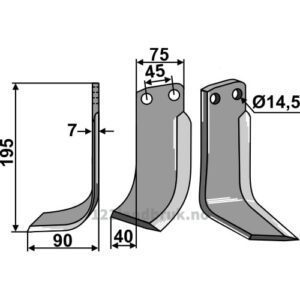 Rotorfreskniv - 195x75x7mm - Venstre - Gehring