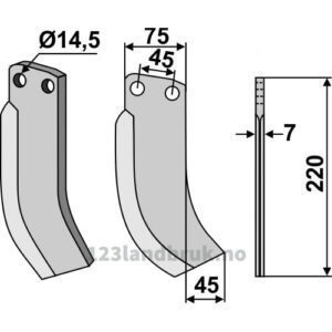 Rotorfreskniv - 220x75x7mm - Rett - Gehring