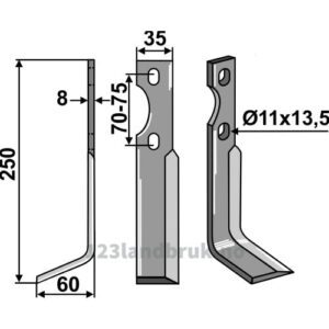 Rotorfreskniv - 250x35x8mm - Venstre - Simon