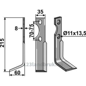 Rotorfreskniv - 215x35x8mm - Venstre - Simon