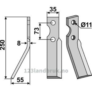 Rotorfreskniv - 250x35x8mm - Venstre - Simon