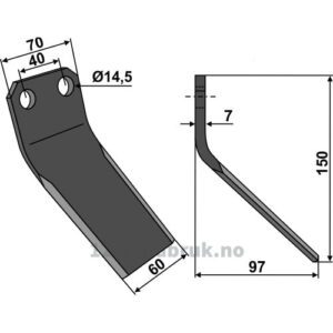 Rotorfreskniv - 150x70x7mm - Kverneland, Maletti