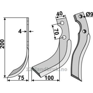 Rotorfreskniv - 200x40x4mm - Venstre - Iseki