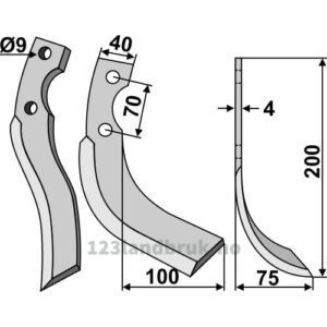 Rotorfreskniv - 200x40x4mm - Høyre - Iseki