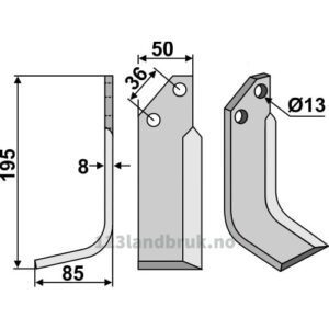Rotorfreskniv - 195x50x8mm - Venstre - JNC