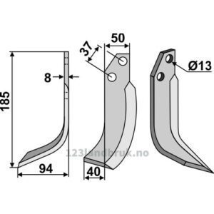 Rotorfreskniv - 185x50x8mm - Venstre - JNC