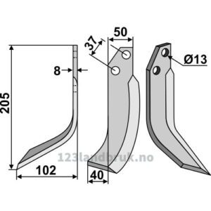 Rotorfreskniv - 205x50x8mm - Venstre - JNC