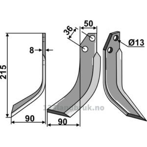 Rotorfreskniv - 215x50x8mm - Venstre - JNC
