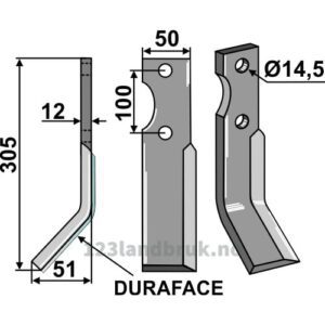 Rotorfreskniv DURAFACE - 305x50x12mm - Venstre - Jones