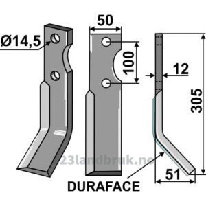 Rotorfreskniv DURAFACE - 305x50x12mm - Høyre - Jones