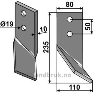Rotorfreskniv - 235x80x10mm - Venstre - Kirpy